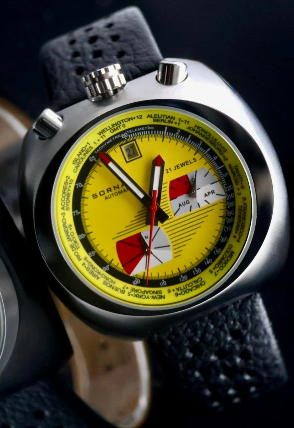 Sorna Herrenuhr Armband Automatik Uhr BULLHEAD NOS-STYLE Datum Lederband Watch1