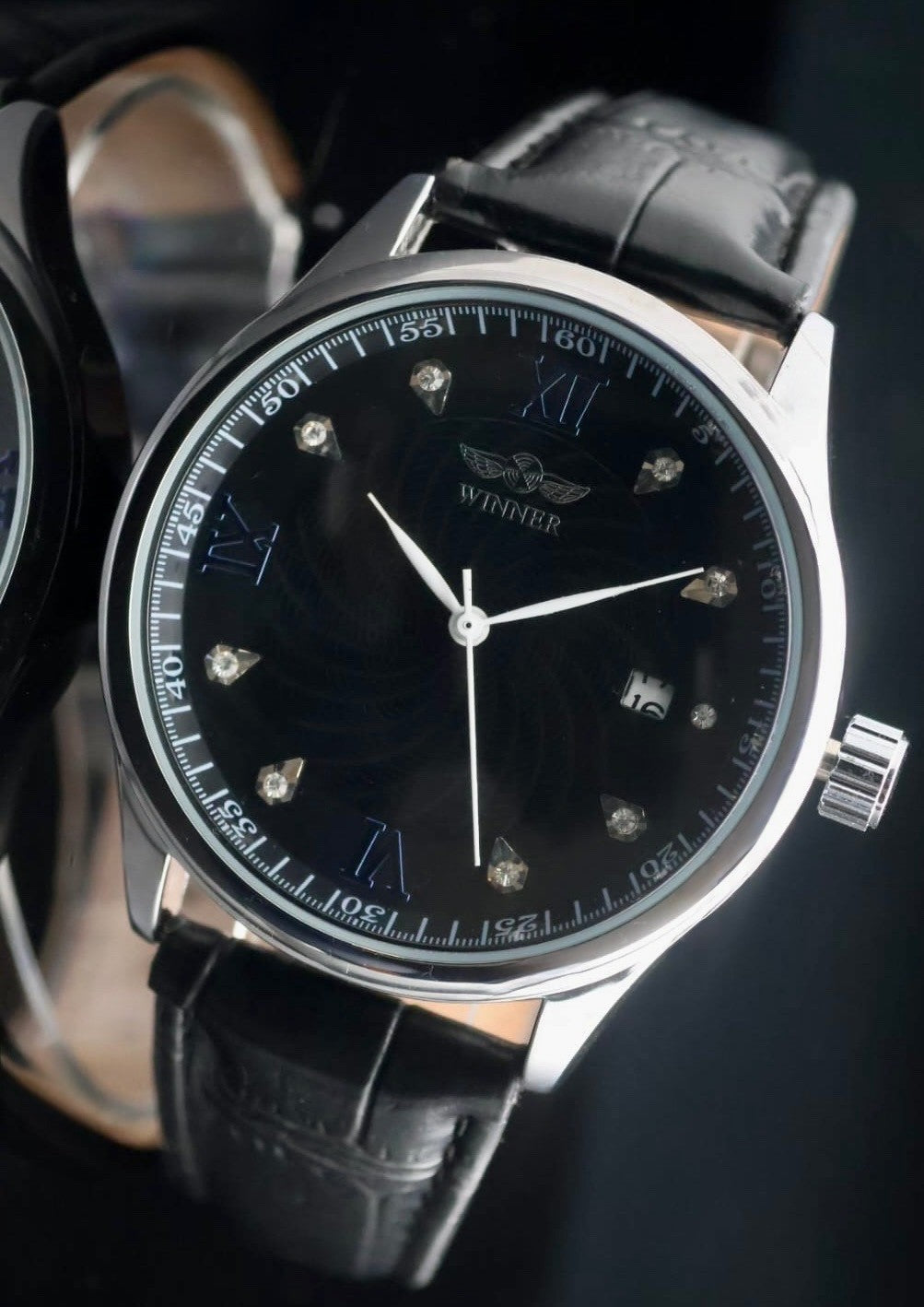 Winner Herren Automatik Uhr Armbanduhr Schwarz Farben Datumsanzeige 42MM1