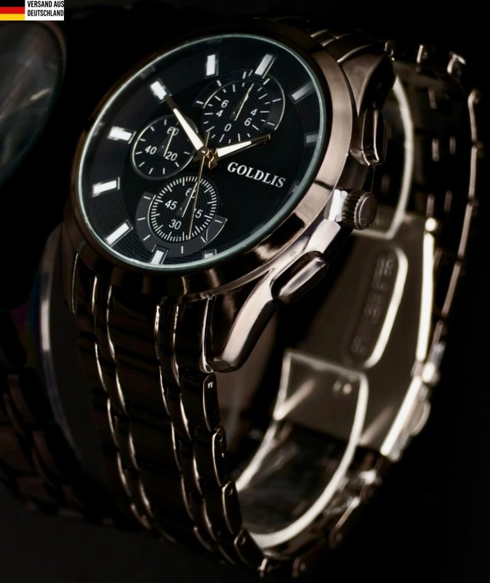 Herren Armband Männer Uhr Schwarz Silber Farben Chrono Look im Keramik Look *NEU1