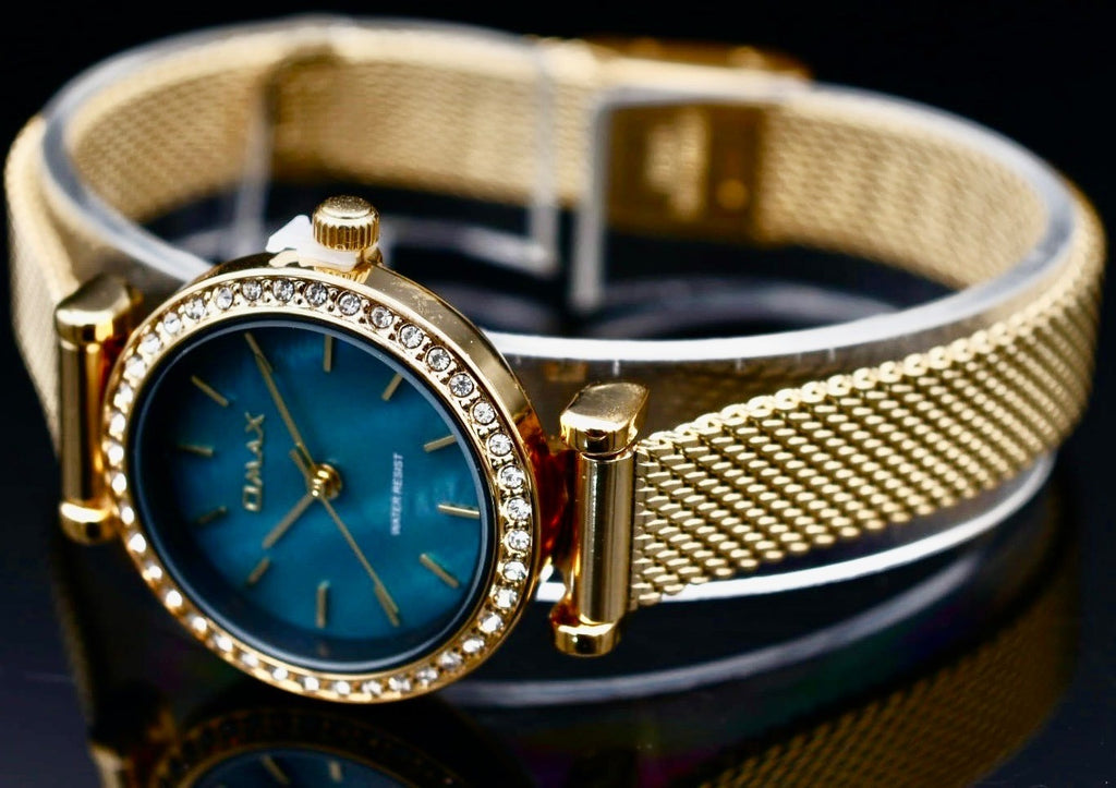 Omax Damen Armband Uhr Gold Farben Milanaise Band Damenuhr Strass IP Veredelt1