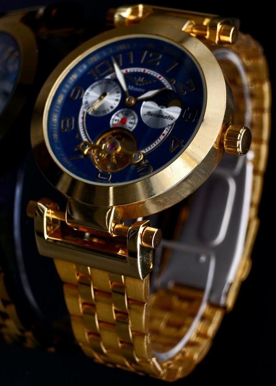 Mega Edle Herren Uhr Automatik Armbanduhr Minoir LUXUS offene Unruh Gold Farben0