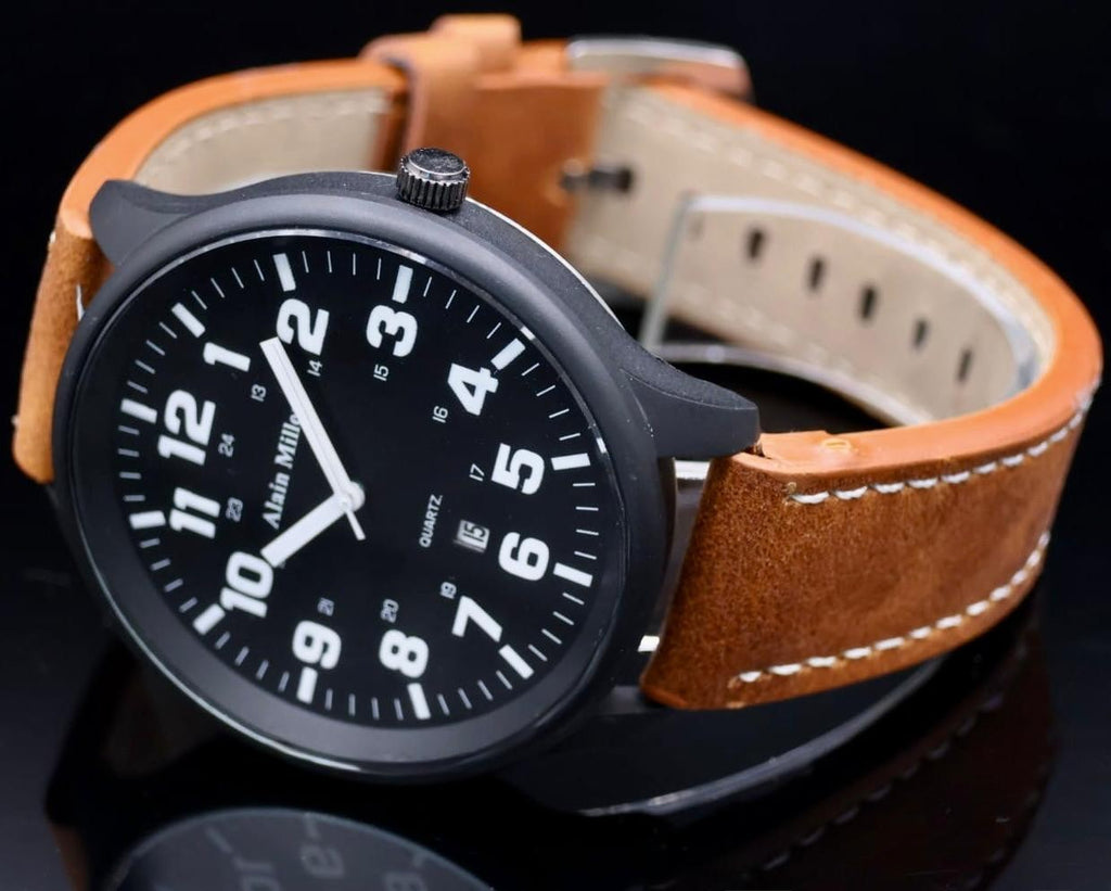 Alain Miller Herren Männer Armband Uhr Schwarz Farben Herrenuhr Datumsanzeige *0