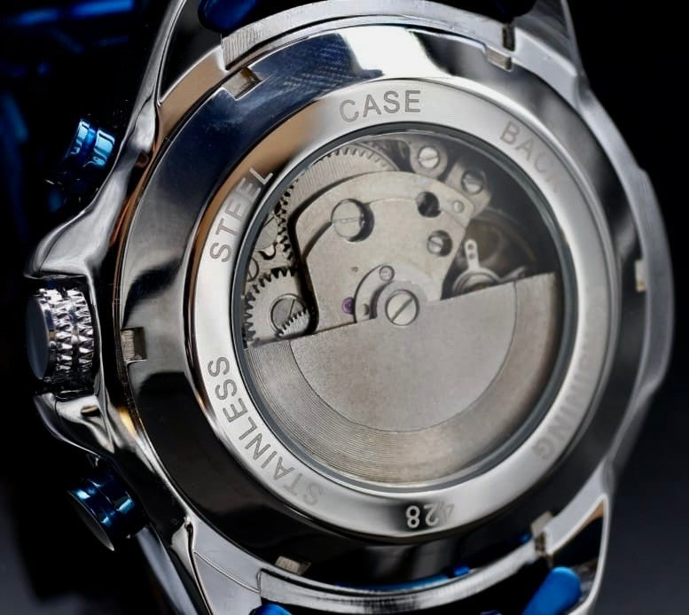 Sportliche Herren Männer Automatik Uhr Blau Silber Farben Kalender Top Design2