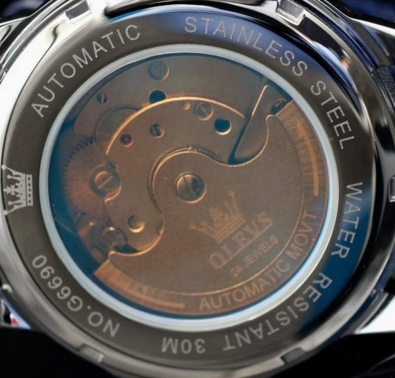 OLEVS Herren Automatik Uhr Herrenuhr Blau Schwarz Farben mit Lederband Kalender4