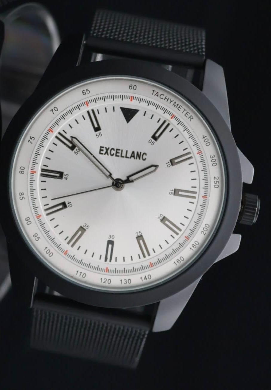 Excellanc Herren Armband Uhr Weiß Schwarz Farben Herrenuhr Edelstahl Meshband0
