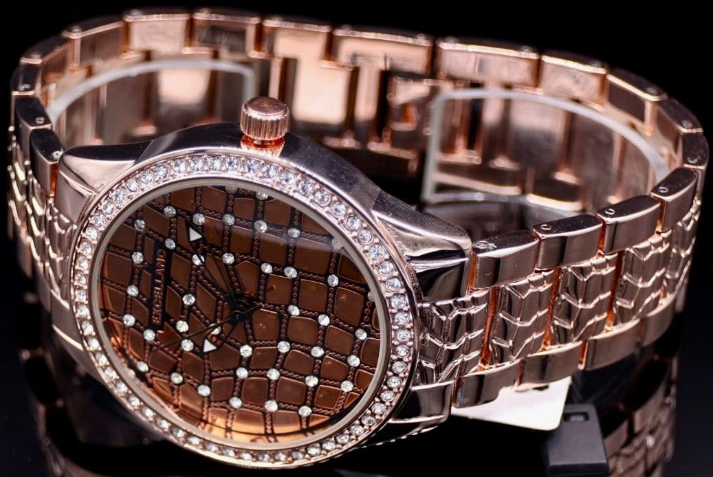 Excellanc Damen Frauen Armband Uhr Roségold Farben Damenuhr  Crystal Besatz1