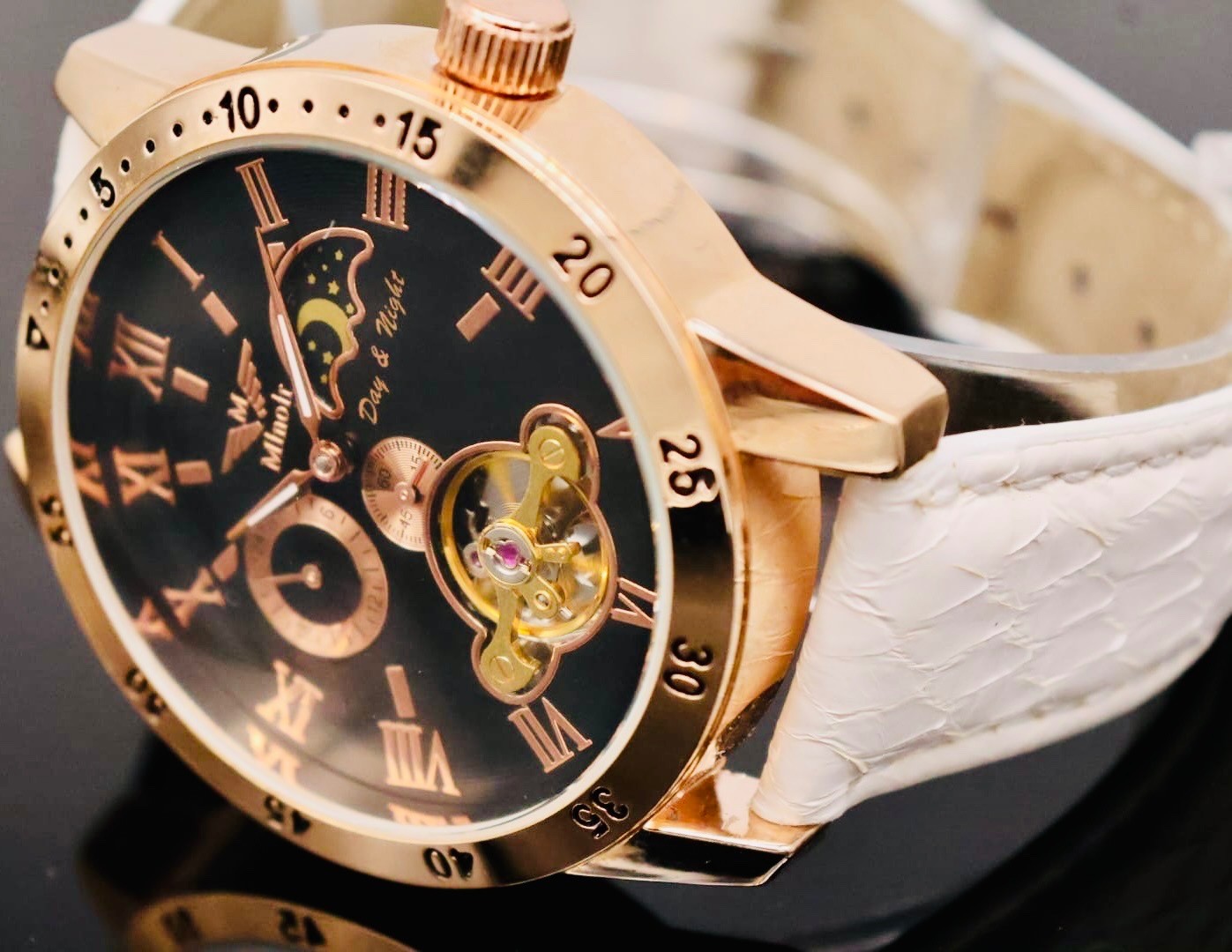 Hochwertige Minoir Automatik Herren Uhr Herren Luxus Modell mit Glasboden2