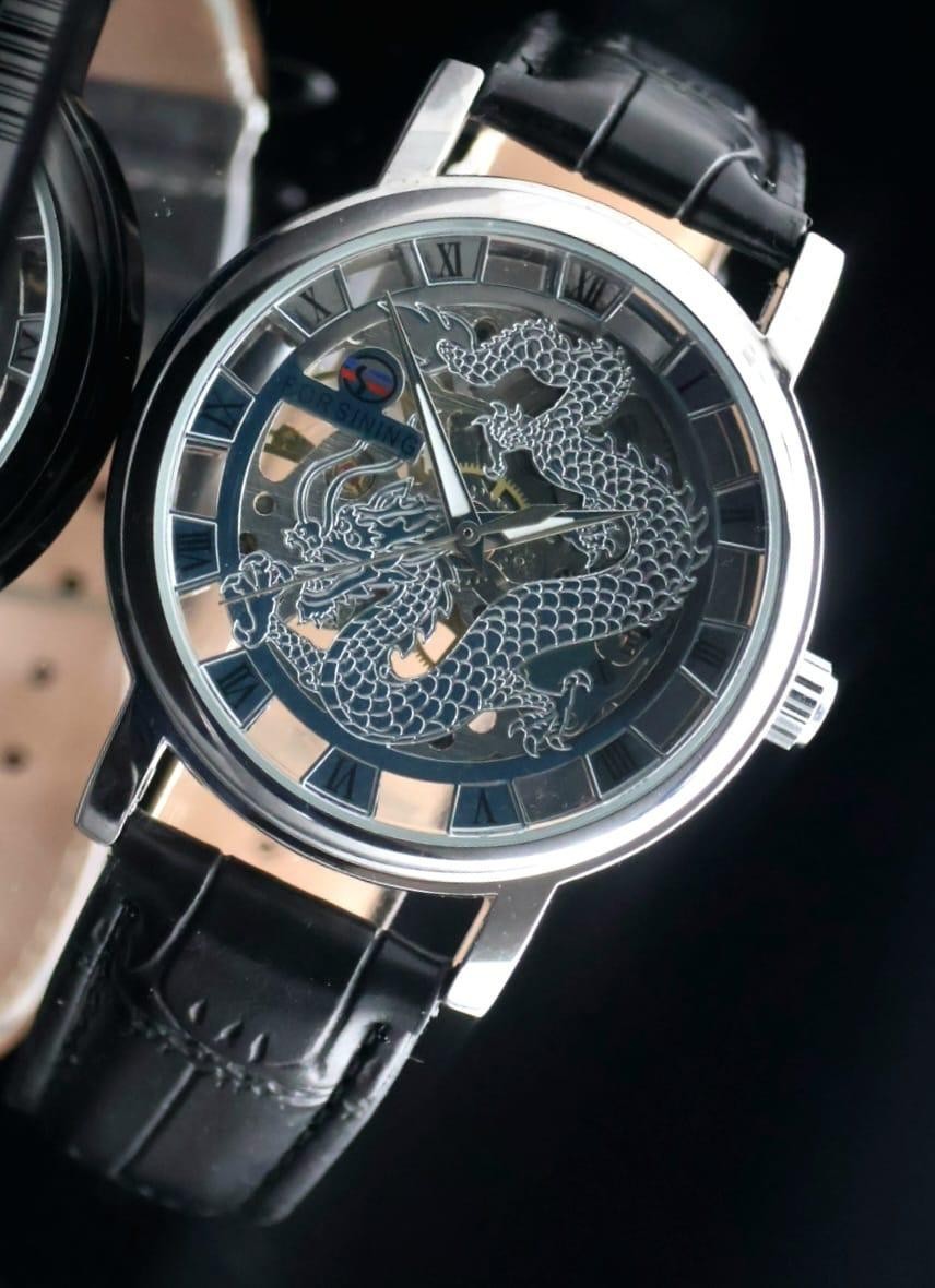 FORSINING - HERREN - AUTOMATIK - UHR - DRACHEN - DESIGN - LEDER - SILBER - 40MM0