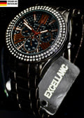 Excellanc Damen Frauen Armband Uhr Schwarz Farben Damenuhr Strass Chrono-Look0