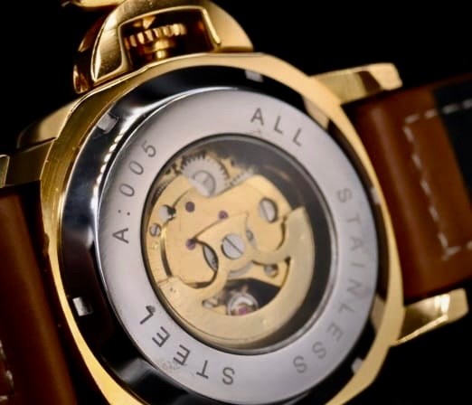 Mega Edle Forsining Herren Männer Automatik Uhr Gold Farben mit Lederarmband2
