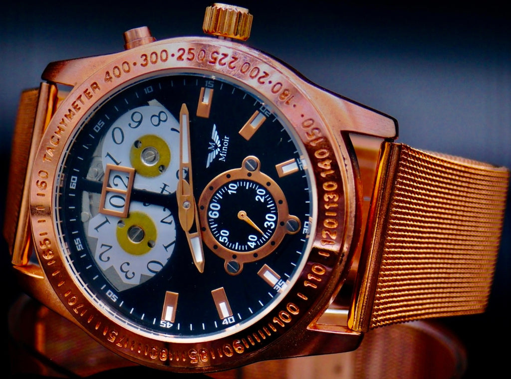 Minoir Herren Uhr Automatikuhr Armbanduhr Rosé Farben Herrenuhr Datumsanzeige 011