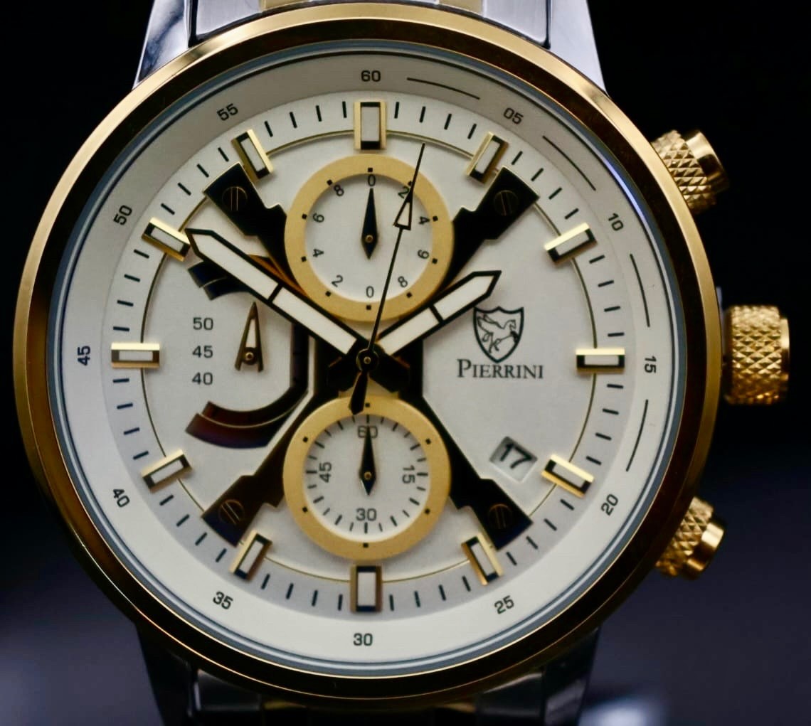 Pierrini Herren Armband Uhr Chronograph Stoppuhr Datum Bicolor Neu mit Box*0