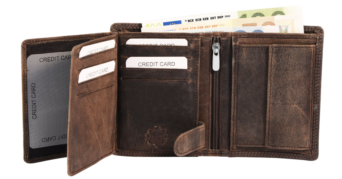 Akzent Basic Leder Geldbörse RFID Schutz Portemonnaie Braun Truck Motiv 32