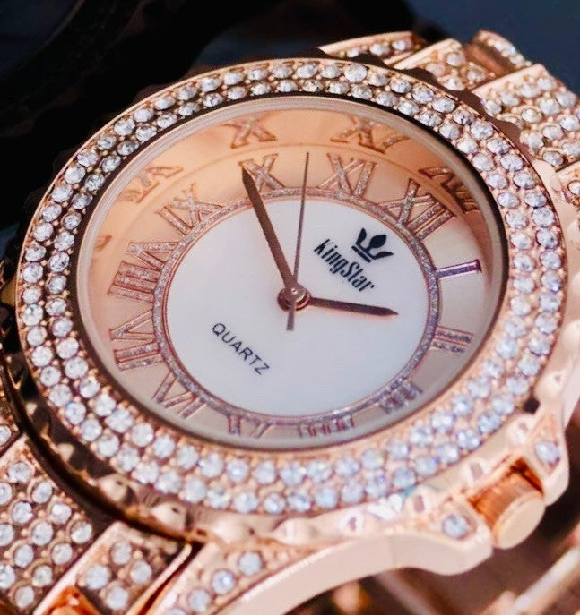 Kingstar Damen Armband Frauen Uhr Rosegold Farben Perlmutt Design Strass2