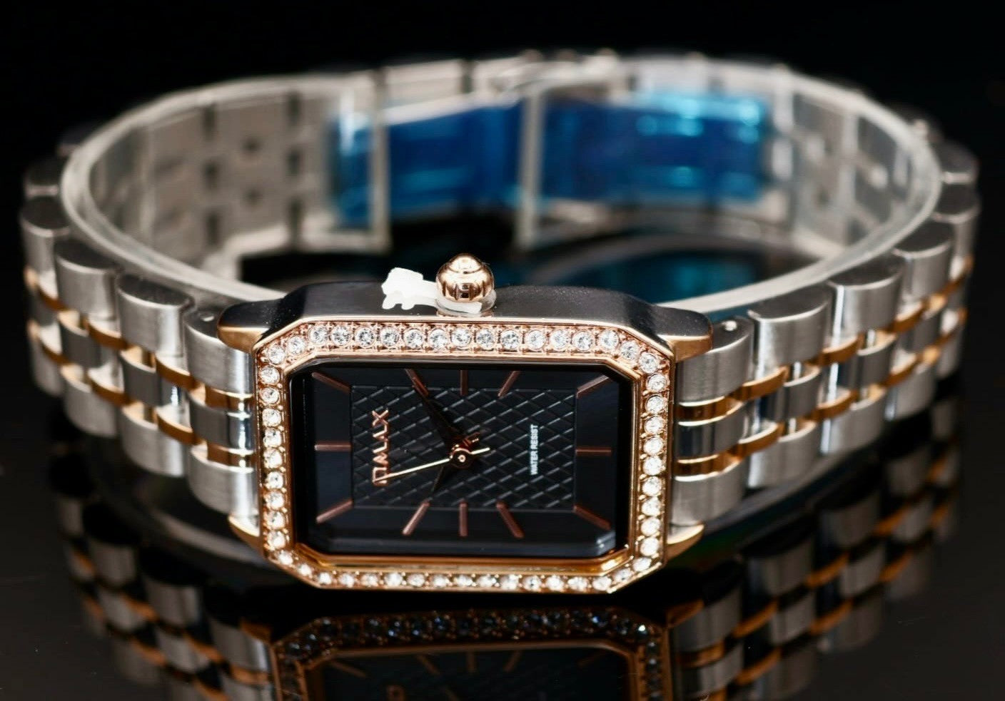 Mega Edle Omax Damen Armband Uhr  Bicolor Damenuhr Strass IP Veredelt Neu **1