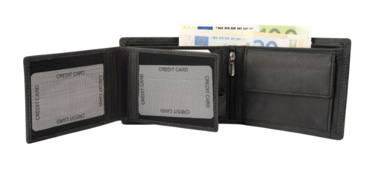 Akzent Leder Geldbörse RFID Echtleder Portemonnaie Geldbeutel Angler Schwarz 22