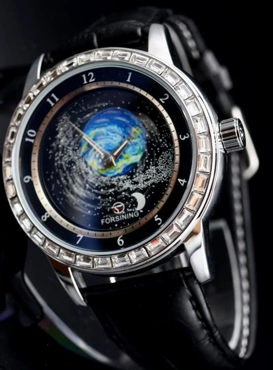 Exklusive Herren Männer Automatik Uhr Silber Schwarz + animiertes Ziffernblatt0