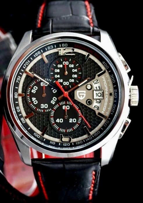 Sportliche PAGANI Herren Männer Armband Uhr Multifuktion Schwarz Rot Farben0