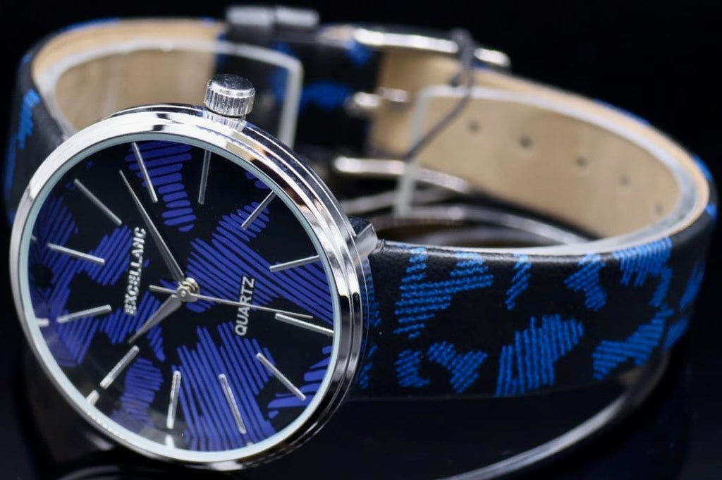 Excellanc Frauen Damen Armband Uhr Blau Schwarz Silber Farben Damenuhr Muster1