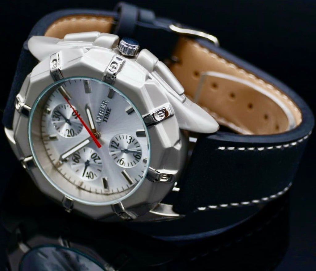 Mega Edle Herren Armband Männer Uhr Schwarz Silber Farben im Chrono-Look1