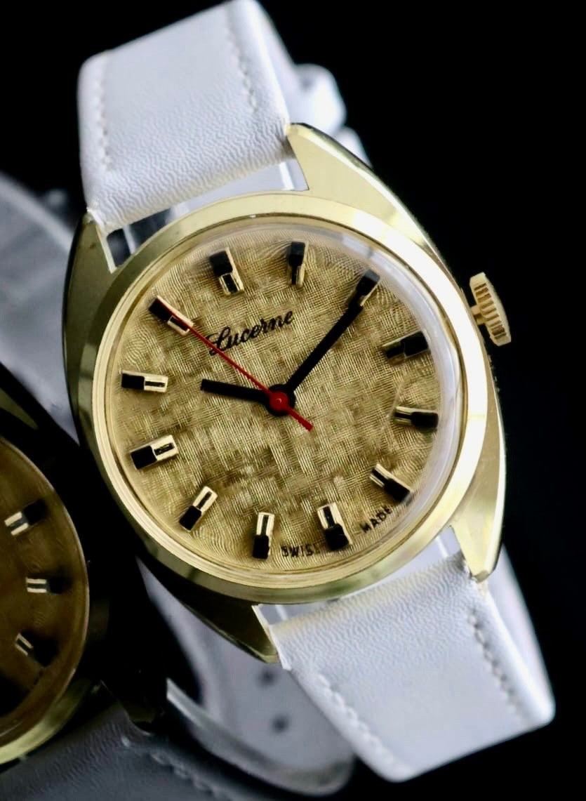 Lucerne Swiss Made Handaufzug Watch Lederband Armbanduhr Vintage Sammlerstück0