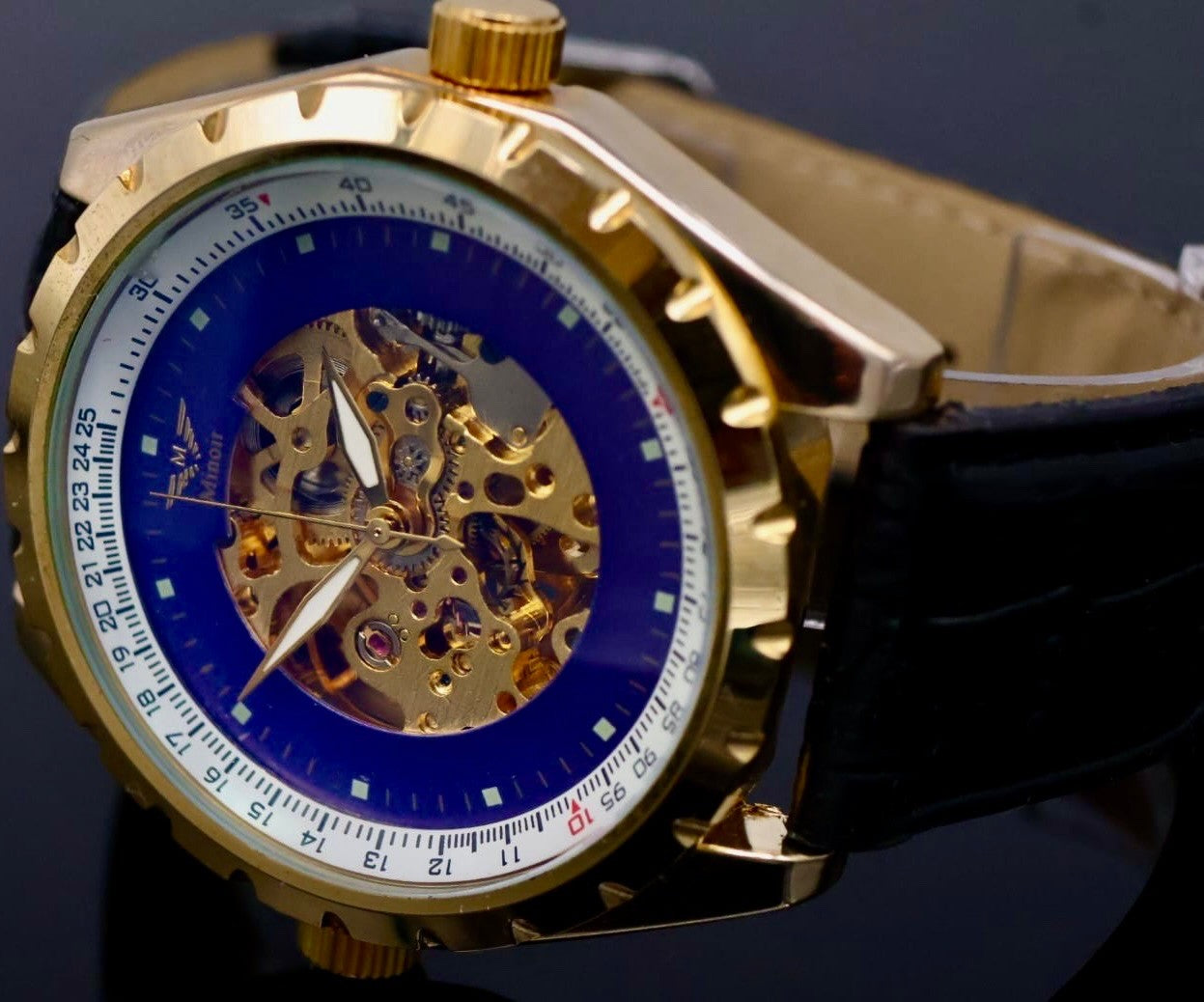 XXL Minoir Automatikuhr Armbanduhr Herrenuhr mit offener Unruh und Glasboden TOP1