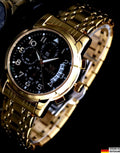 Herren Männer Armband Uhr Chronograph Stoppuhr Datum Schwarz Gold Farben NEU **0