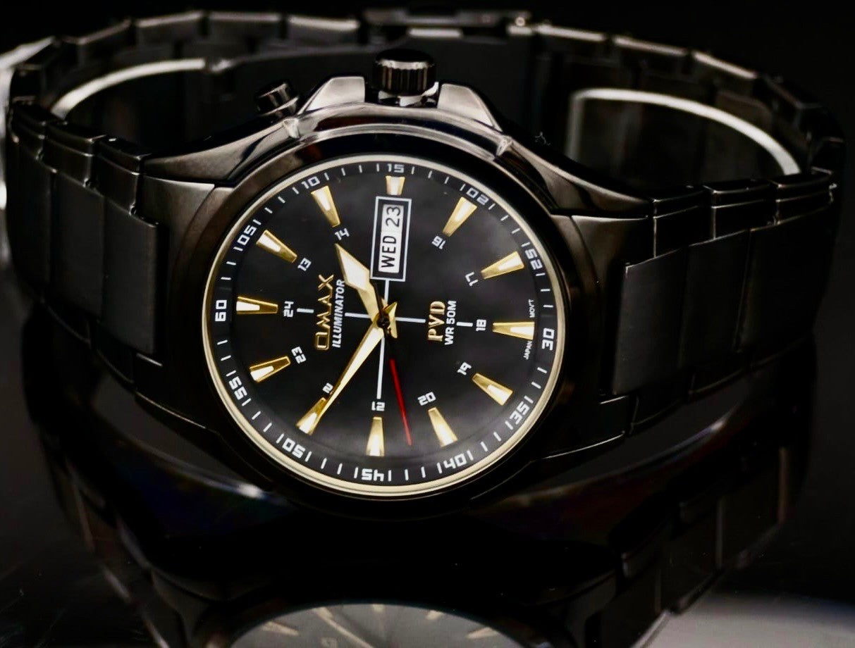 Omax Sapphire ILLUMINATOR   Herren Armband Uhr IP Veredelt Keramik Look Neu *1