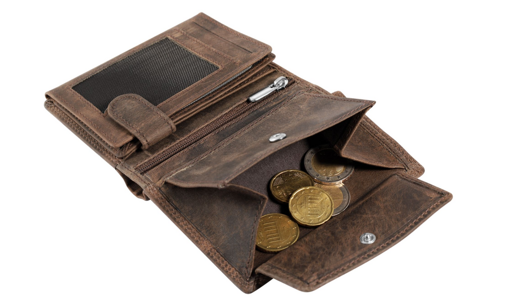 Akzent Basic Leder Geldbörse RFID Schutz Portemonnaie Braun Totenkopf Motiv 33