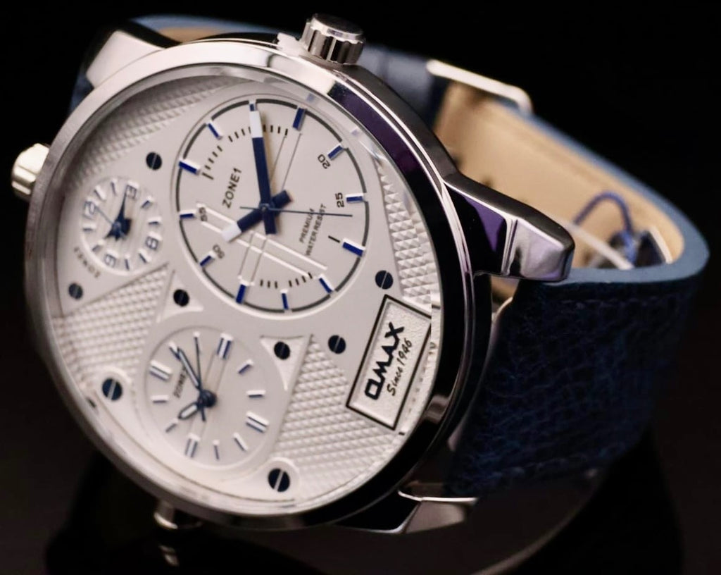 XXL Omax  Monster Watch Herren Armband Uhr Dual Triple Timer Blau 3 Zeitzonen1