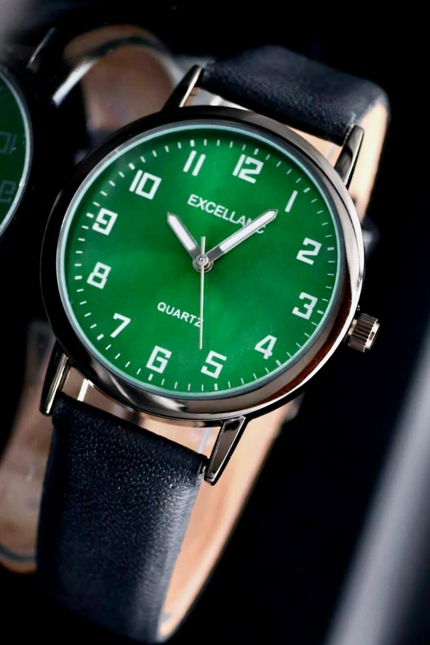 Excellanc Herren Männer Armband Uhr Grün Schwarz Herrenuhr mit Leuchtzeiger0