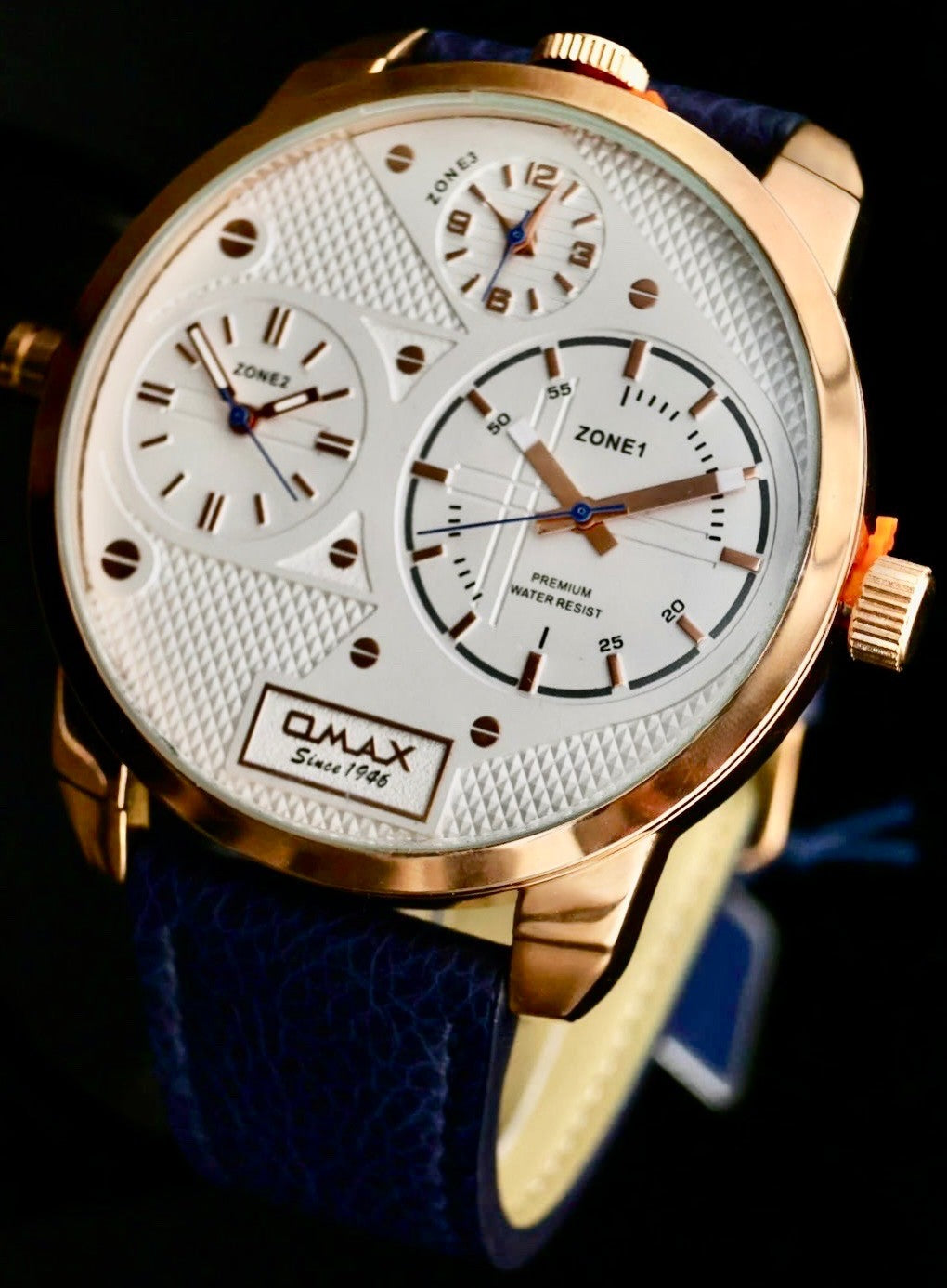 Omax XXL Monster Watch Herren Armband Uhr  Dual Triple Timer 3 Zeitzonen Neu *1