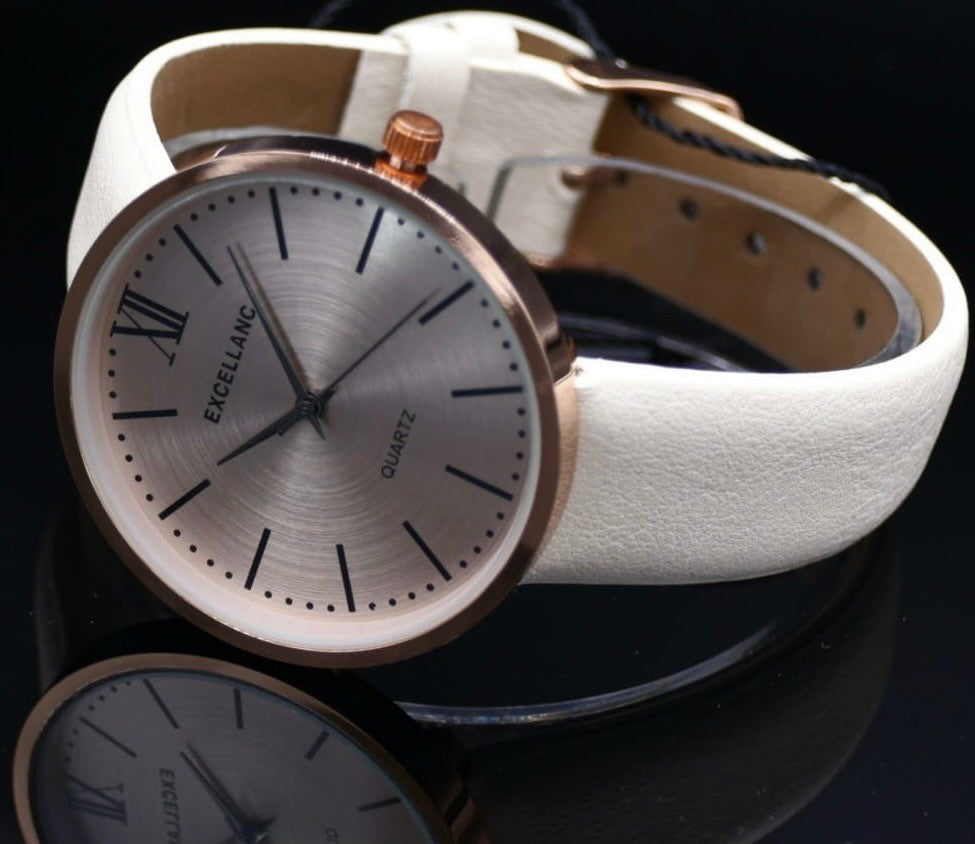 Excellanc Frauen Damen Armband Uhr Weiß Rosé Farben Damenuhr Mineralglas *NEU*1
