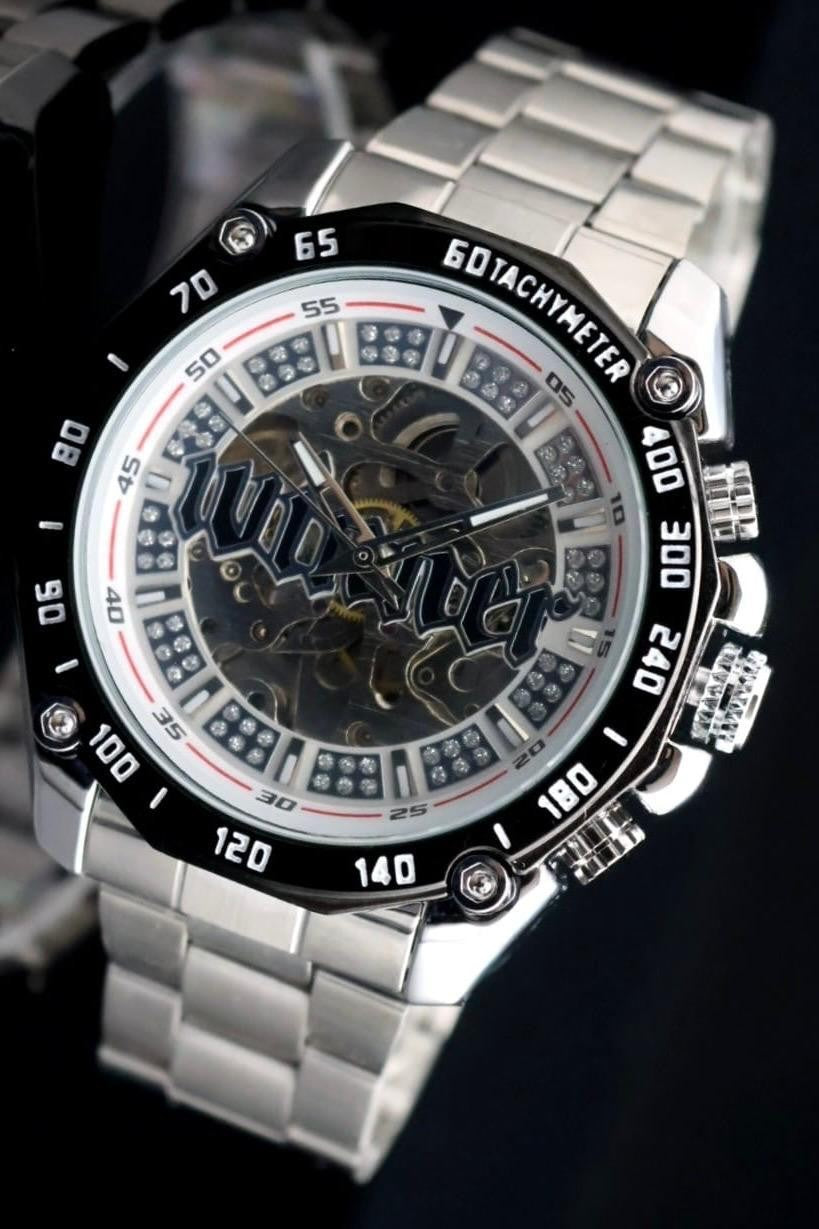 Winner Herren Uhr Automatik Armbanduhr Silber Farben Skelettuhr 48mm1