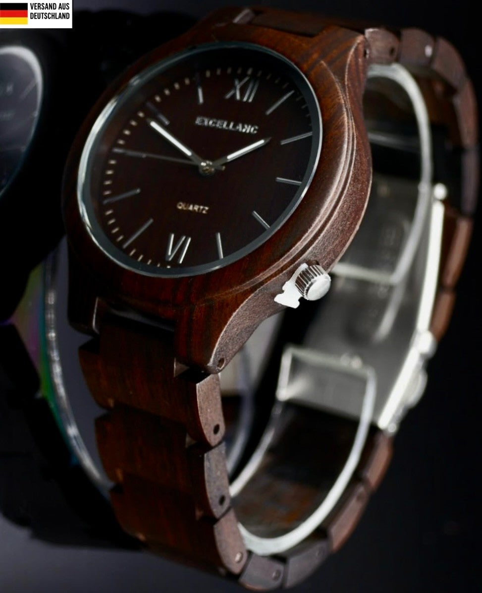 Excellanc Damen Frauen Armband Holz Uhr Schwarz Braun Damenuhr Schwarz-Sandholz0