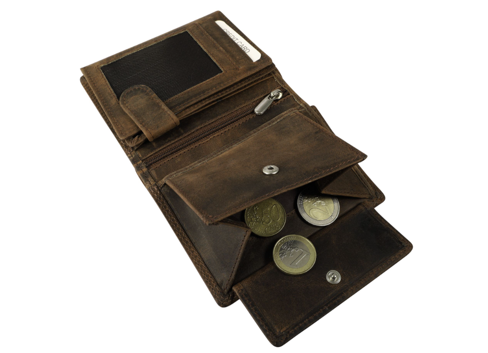 Akzent Basic Leder Geldbörse RFID Schutz Portemonnaie Braun Jäger Motiv 33