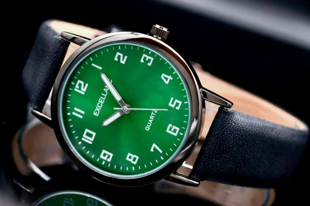 Excellanc Herren Männer Armband Uhr Grün Schwarz Herrenuhr mit Leuchtzeiger1