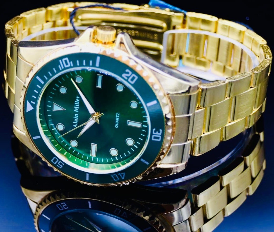 Alain Miller Herren Armband Männer Uhr Gold grün Farben sportliches Design1