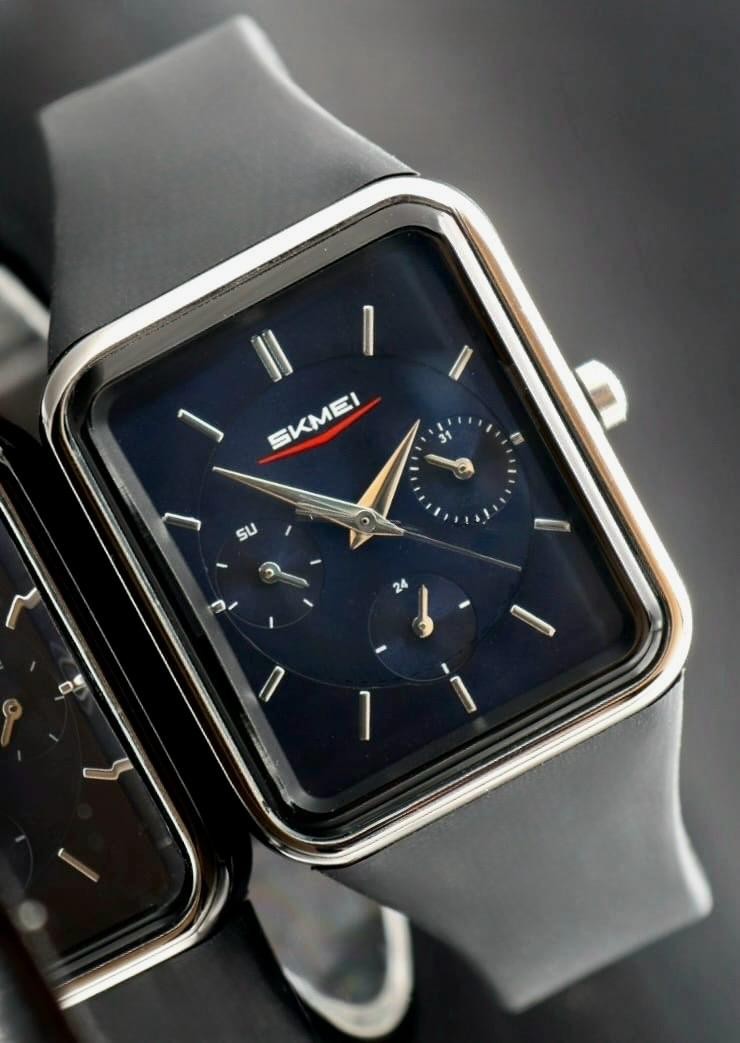 SKM - DAMEN - HERREN - UHR - KALENDER - TAG - DATUM - SILIKON - BLAU - NEU0