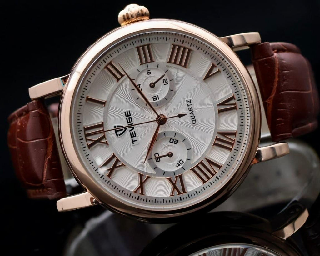 TEVISE - QUARZ - ARMBAND - UHR - LEDER - BRAUN - 24H ANZEIGE - 44MM1