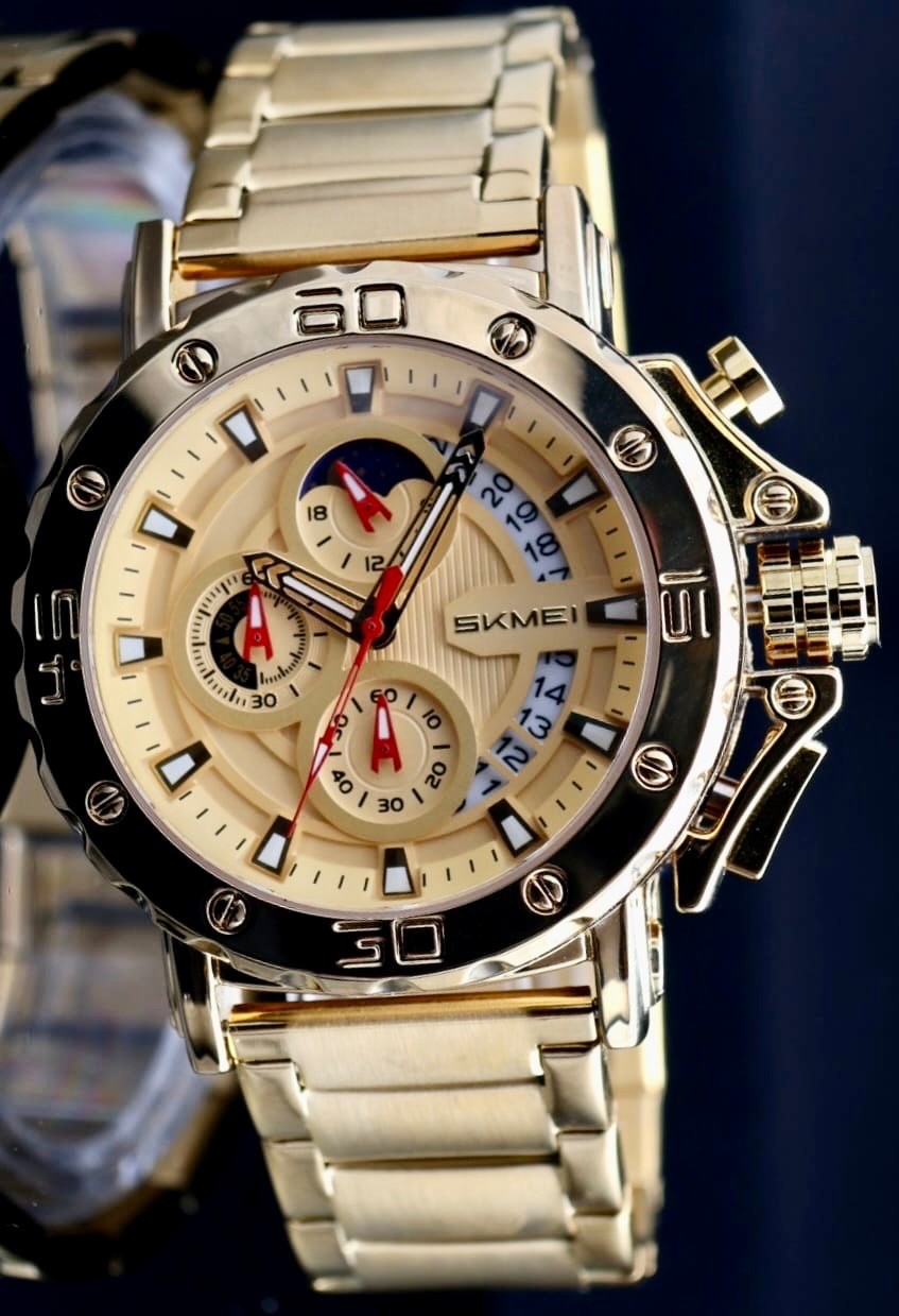 - SKM - HERREN - UHR - CHRONOGRAPH - DATUMSANZEIGE - EDELSTAHL - 52MM - NEU -0