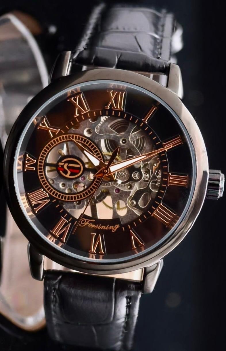 FORSINING - MECHANISCH - HANDAUFZUG - HERREN - UHR - SKELETTUHR - LEDER - 42MM -0