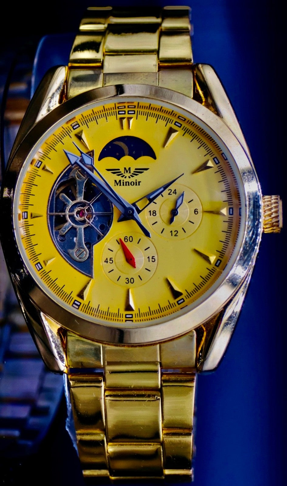 Super Edle Herren Männer Uhr Automatik Armbanduhr Minoir Herrenuhr Gold Farben0