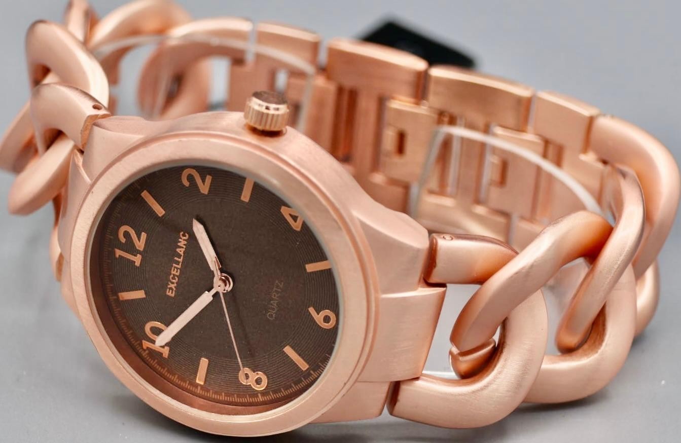 Top Excellanc Damen Frauen Armband Uhr Rosé Braun Farben Damenuhr Kettenarmband1