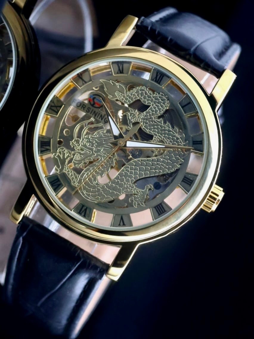 FORSINING - HERREN - AUTOMATIK - UHR - DRACHEN - DESIGN - LEDER - GOLD - 40MM0