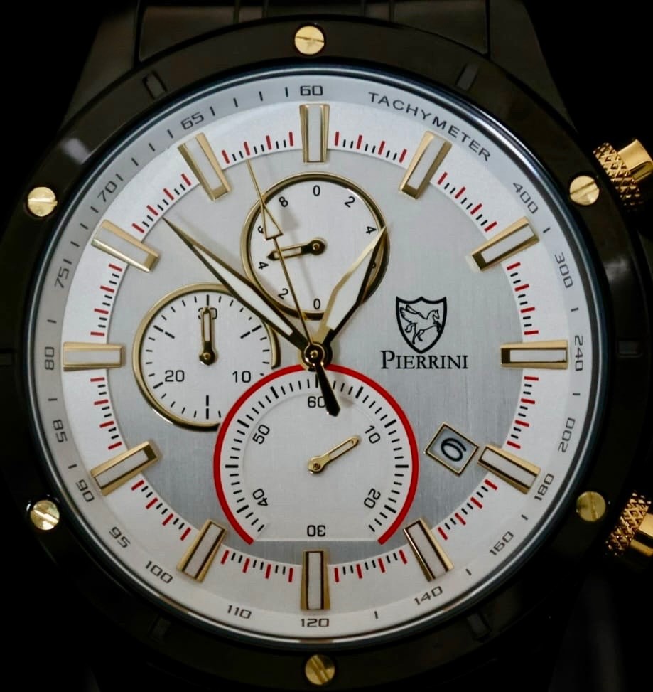 Mega Edle Pierrini Herren Armband Uhr Chronograph Stoppuhr Datum Keramik Look2