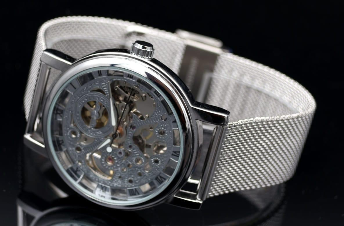 Elegante Herren Männer Automatik Uhr Silber Farben mit silbernem Mesh Band NEU1