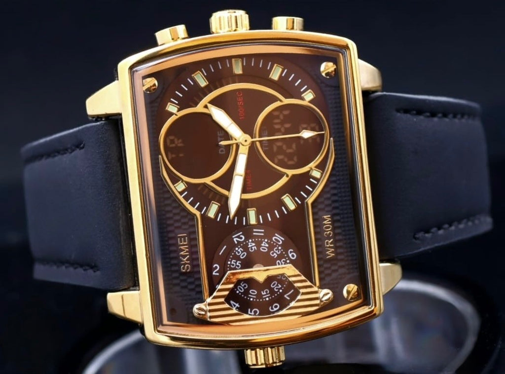 Sportliche Digital & Analog Herren Männer Uhr Armbanduhr Alarm Lederband NEU1