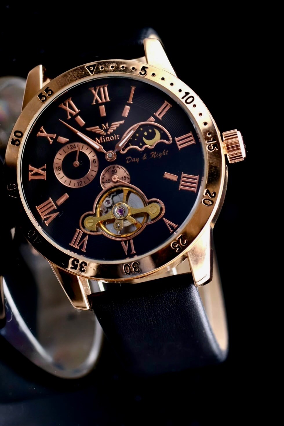 Herren Männer Uhr Automatik Armbanduhr Minoir Herrenuhr mit Lederband  B-WARE **0