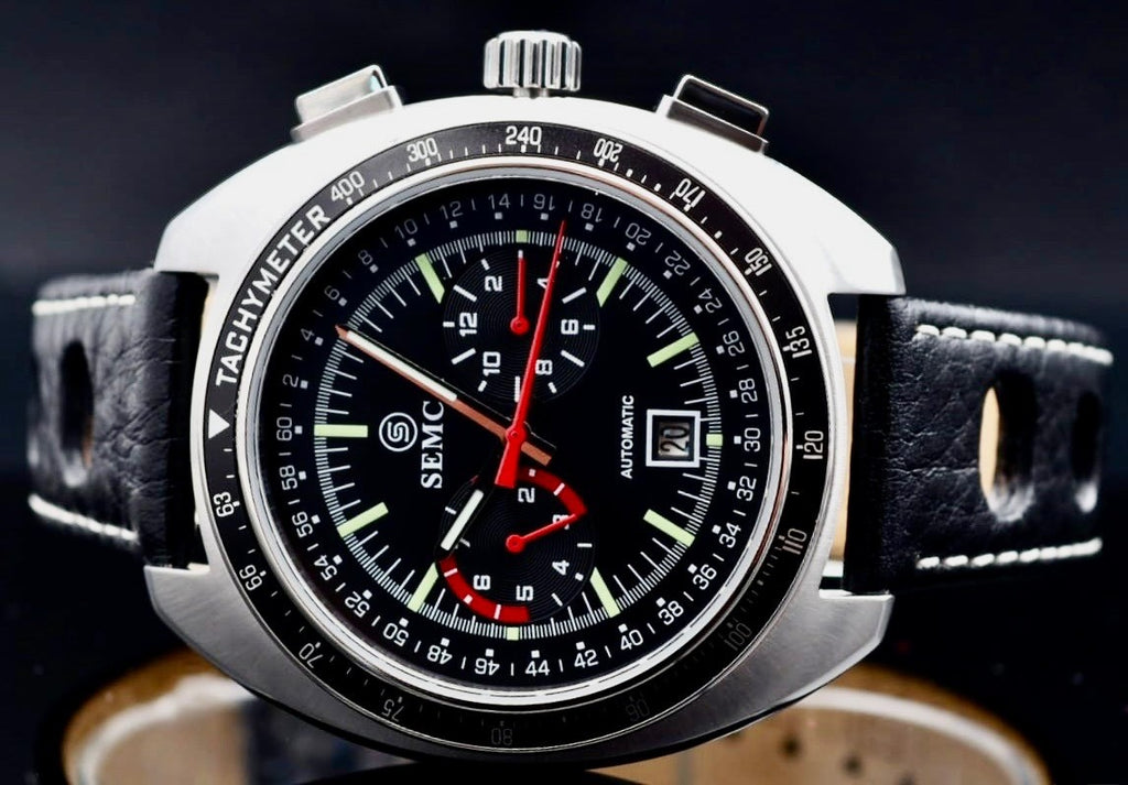 SEMCA - HERREN - AUTOMATIK - UHR - RETRO -  NOS STYLE - LEDER - SCHWARZ -  NEU1